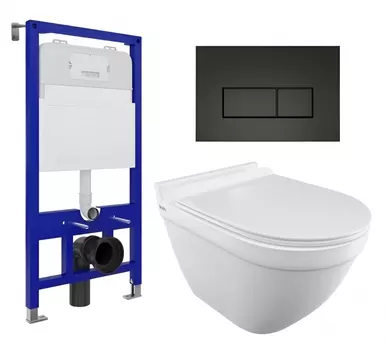 Комплект 3 в 1 инсталляция Enio Tecnico 52 EN8050052 + Унитаз подвесной Iddis Cloud CLORDSEi25 + кнопка черная матовая
