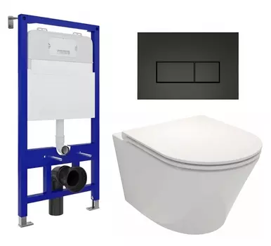 Комплект 3 в 1 инсталляция Enio Tecnico 52 EN8050052 + Унитаз подвесной Jacob Delafon Rodin+ EDY102-00 + кнопка черная матовая