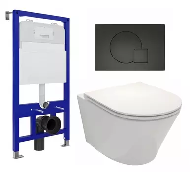 Комплект 3 в 1 инсталляция Enio Tecnico 52 EN8050052 + Унитаз подвесной Jacob Delafon Rodin+ EDY102-00 + кнопка черная матовая