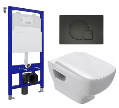 Комплект 3 в 1 инсталляция Enio Tecnico 52 EN8050052 + Унитаз подвесной Jacob Delafon Struktura EDE102-00 + кнопка черная матовая