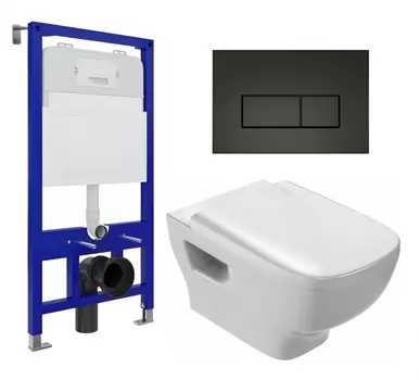 Комплект 3 в 1 инсталляция Enio Tecnico 52 EN8050052 + Унитаз подвесной Jacob Delafon Struktura EDE102-00 + кнопка черная матовая