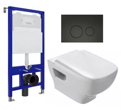 Комплект 3 в 1 инсталляция Enio Tecnico 52 EN8050052 + Унитаз подвесной Jacob Delafon Struktura EDE102-00 + кнопка черная матовая