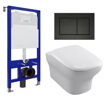 Комплект 3 в 1 инсталляция Enio Tecnico 52 EN8050052 + Унитаз подвесной Jacob Delafon Vox EDM102-00 + кнопка черная матовая