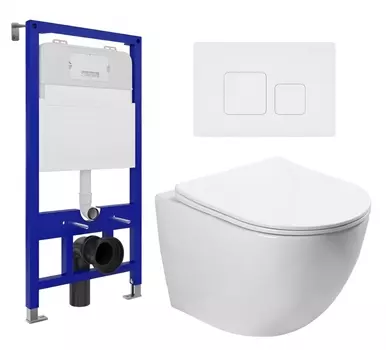 Комплект 3 в 1 инсталляция Enio Tecnico 52 EN8050052 + Унитаз подвесной SantiLine SL-5005 + кнопка белая матовая