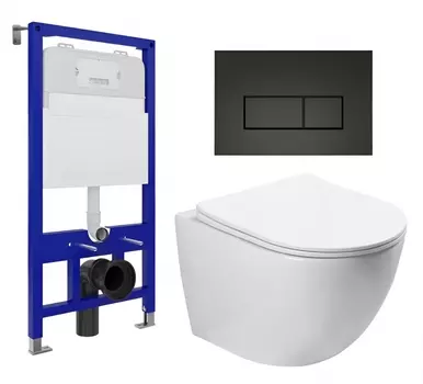 Комплект 3 в 1 инсталляция Enio Tecnico 52 EN8050052 + Унитаз подвесной SantiLine SL-5005 + кнопка черная матовая