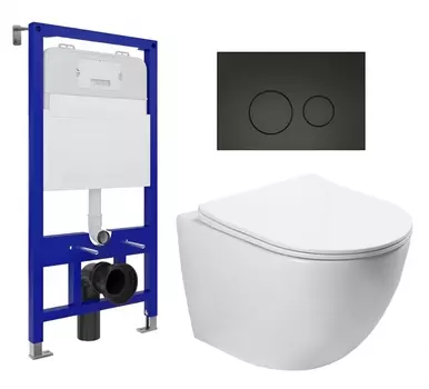 Комплект 3 в 1 инсталляция Enio Tecnico 52 EN8050052 + Унитаз подвесной SantiLine SL-5005 + кнопка черная матовая
