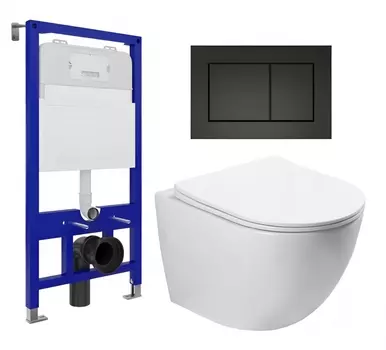 Комплект 3 в 1 инсталляция Enio Tecnico 52 EN8050052 + Унитаз подвесной SantiLine SL-5005 + кнопка черная матовая