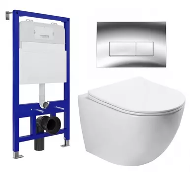 Комплект 3 в 1 инсталляция Enio Tecnico 52 EN8050052 + Унитаз подвесной SantiLine SL-5005 + кнопка хром