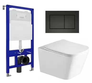 Комплект 3 в 1 инсталляция Enio Tecnico 52 EN8050052 + Унитаз подвесной SantiLine SL-5007 + кнопка черная матовая