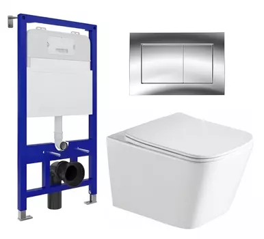 Комплект 3 в 1 инсталляция Enio Tecnico 52 EN8050052 + Унитаз подвесной SantiLine SL-5007 + кнопка хром