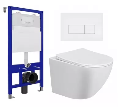 Комплект 3 в 1 инсталляция Enio Tecnico 52 EN8050052 + Унитаз подвесной Taliente Amato AM25010 + кнопка белая матовая