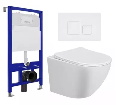 Комплект 3 в 1 инсталляция Enio Tecnico 52 EN8050052 + Унитаз подвесной Taliente Amato AM25010 + кнопка белая матовая