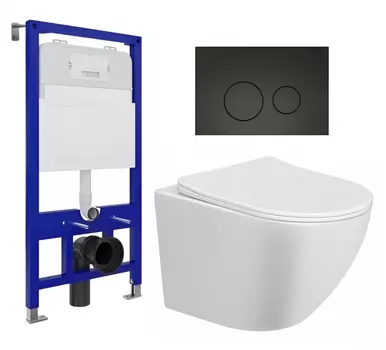 Комплект 3 в 1 инсталляция Enio Tecnico 52 EN8050052 + Унитаз подвесной Taliente Amato AM25010 + кнопка черная матовая