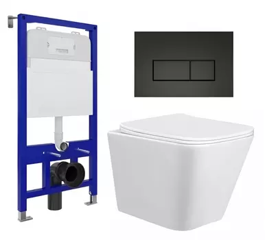 Комплект 3 в 1 инсталляция Enio Tecnico 52 EN8050052 + Унитаз подвесной Taliente Correto CR25200 + кнопка черная матовая