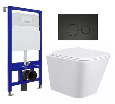 Комплект 3 в 1 инсталляция Enio Tecnico 52 EN8050052 + Унитаз подвесной Taliente Correto CR25200 + кнопка черная матовая