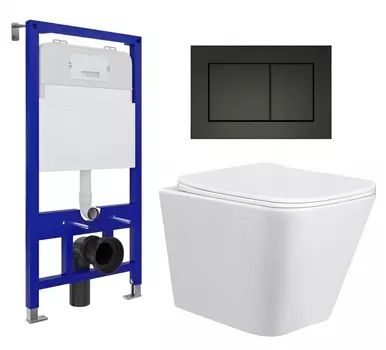 Комплект 3 в 1 инсталляция Enio Tecnico 52 EN8050052 + Унитаз подвесной Taliente Correto CR25200 + кнопка черная матовая