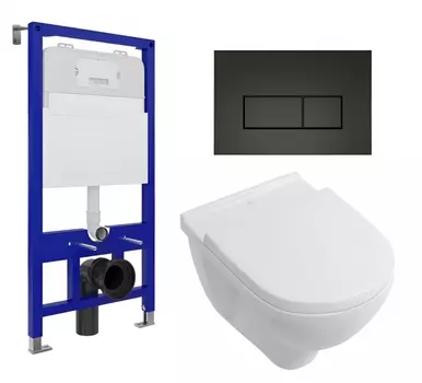 Комплект 3 в 1 инсталляция Enio Tecnico 52 EN8050052 + Унитаз подвесной Villeroy & Boch O Novo Directflush + кнопка черная матовая