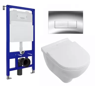 Комплект 3 в 1 инсталляция Enio Tecnico 52 EN8050052 + Унитаз подвесной Villeroy & Boch O Novo Directflush + кнопка хром