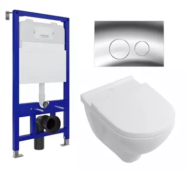 Комплект 3 в 1 инсталляция Enio Tecnico 52 EN8050052 + Унитаз подвесной Villeroy & Boch O Novo Directflush + кнопка хром