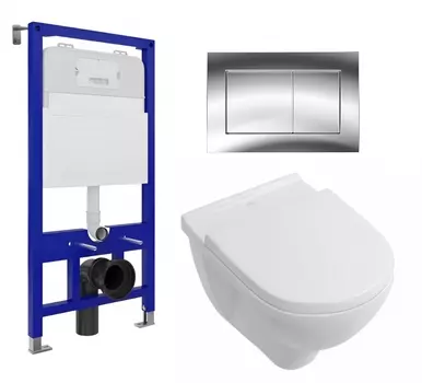 Комплект 3 в 1 инсталляция Enio Tecnico 52 EN8050052 + Унитаз подвесной Villeroy & Boch O Novo Directflush + кнопка хром