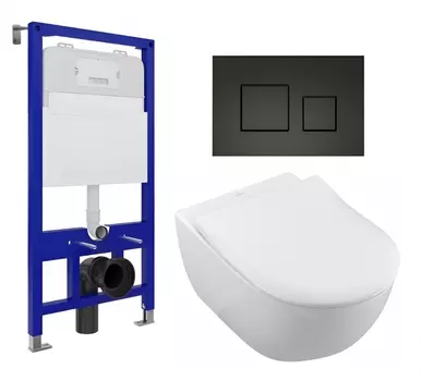 Комплект 3 в 1 инсталляция Enio Tecnico 52 EN8050052 + Унитаз подвесной Villeroy & Boch Subway 2.0 5614R201 + кнопка черная матовая