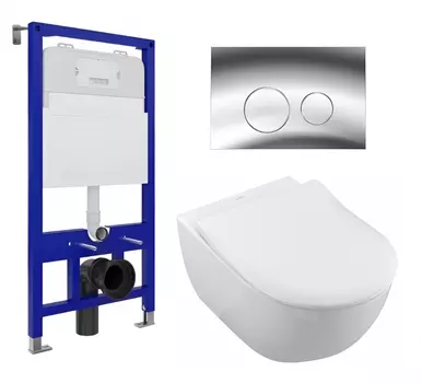 Комплект 3 в 1 инсталляция Enio Tecnico 52 EN8050052 + Унитаз подвесной Villeroy & Boch Subway 2.0 5614R201 + кнопка хром