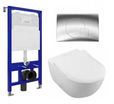 Комплект 3 в 1 инсталляция Enio Tecnico 52 EN8050052 + Унитаз подвесной Villeroy & Boch Subway 2.0 5614R201 + кнопка хром