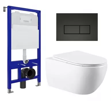 Комплект 3 в 1 инсталляция Enio Tecnico 52 EN8050052 + Унитаз подвесной Vincea Evo VT1-34 + кнопка черная матовая
