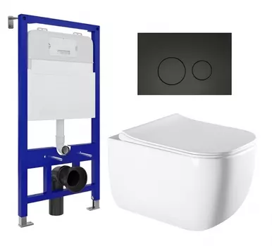Комплект 3 в 1 инсталляция Enio Tecnico 52 EN8050052 + Унитаз подвесной Vincea Form VT1-35 + кнопка черная матовая