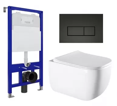 Комплект 3 в 1 инсталляция Enio Tecnico 52 EN8050052 + Унитаз подвесной Vincea Form VT1-35 + кнопка черная матовая