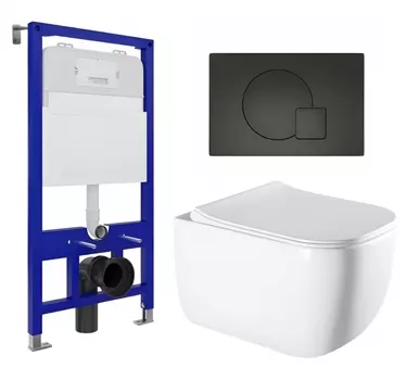 Комплект 3 в 1 инсталляция Enio Tecnico 52 EN8050052 + Унитаз подвесной Vincea Form VT1-35 + кнопка черная матовая