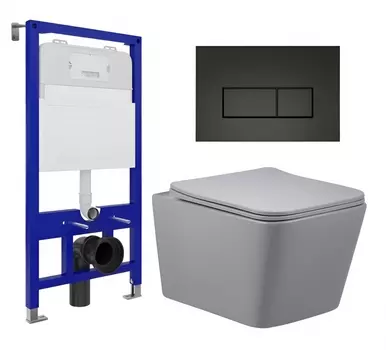 Комплект 3 в 1 инсталляция Enio Tecnico 52 EN8050052 + Унитаз подвесной Vincea Q-Line VT1-12MG + кнопка черная матовая