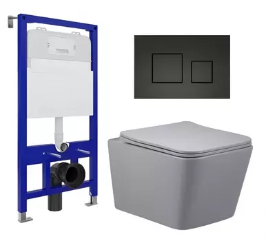 Комплект 3 в 1 инсталляция Enio Tecnico 52 EN8050052 + Унитаз подвесной Vincea Q-Line VT1-12MG + кнопка черная матовая