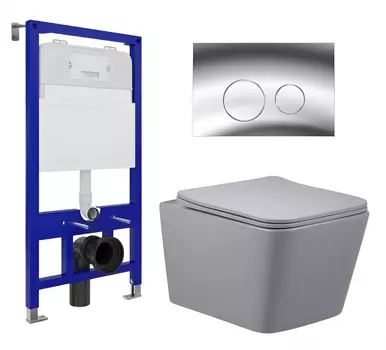 Комплект 3 в 1 инсталляция Enio Tecnico 52 EN8050052 + Унитаз подвесной Vincea Q-Line VT1-12MG + кнопка хром