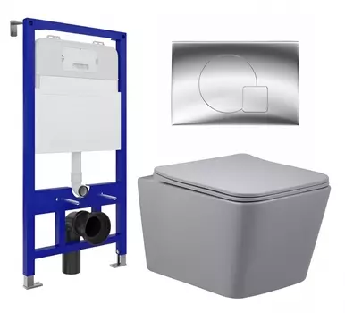 Комплект 3 в 1 инсталляция Enio Tecnico 52 EN8050052 + Унитаз подвесной Vincea Q-Line VT1-12MG + кнопка хром