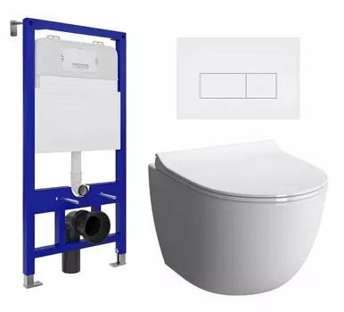 Комплект 3 в 1 инсталляция Enio Tecnico 52 EN8050052 + Унитаз подвесной VitrA Sento 7748В003-0075 + кнопка белая матовая