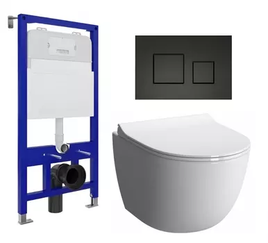 Комплект 3 в 1 инсталляция Enio Tecnico 52 EN8050052 + Унитаз подвесной VitrA Sento 7748В003-0075 + кнопка черная матовая
