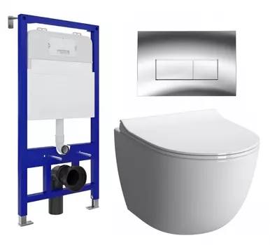 Комплект 3 в 1 инсталляция Enio Tecnico 52 EN8050052 + Унитаз подвесной VitrA Sento 7748В003-0075 + кнопка хром