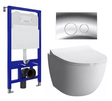 Комплект 3 в 1 инсталляция Enio Tecnico 52 EN8050052 + Унитаз подвесной VitrA Sento 7748В003-0075 + кнопка хром