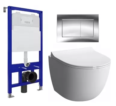 Комплект 3 в 1 инсталляция Enio Tecnico 52 EN8050052 + Унитаз подвесной VitrA Sento 7748В003-0075 + кнопка хром