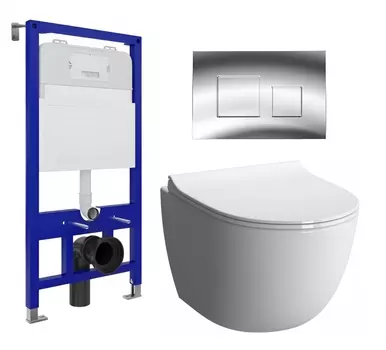 Комплект 3 в 1 инсталляция Enio Tecnico 52 EN8050052 + Унитаз подвесной VitrA Sento 7748В003-0075 + кнопка хром