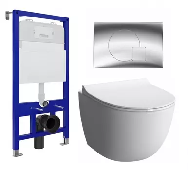 Комплект 3 в 1 инсталляция Enio Tecnico 52 EN8050052 + Унитаз подвесной VitrA Sento 7748В003-0075 + кнопка хром