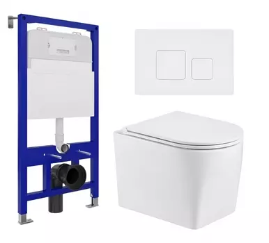 Комплект 3 в 1 инсталляция Enio Tecnico 52 EN8050052 + Унитаз подвесной WeltWasser Nesenbach 004 GL-WT + кнопка белая матовая