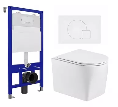 Комплект 3 в 1 инсталляция Enio Tecnico 52 EN8050052 + Унитаз подвесной WeltWasser Nesenbach 004 GL-WT + кнопка белая матовая