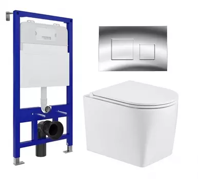 Комплект 3 в 1 инсталляция Enio Tecnico 52 EN8050052 + Унитаз подвесной WeltWasser Nesenbach 004 GL-WT + кнопка хром