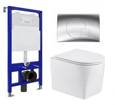 Комплект 3 в 1 инсталляция Enio Tecnico 52 EN8050052 + Унитаз подвесной WeltWasser Nesenbach 004 GL-WT + кнопка хром