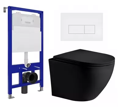 Комплект 3 в 1 инсталляция Enio Tecnico 52 EN8050052 + Унитаз подвесной Weltwasser WW Merzbach 043 MT-BL + кнопка белая матовая