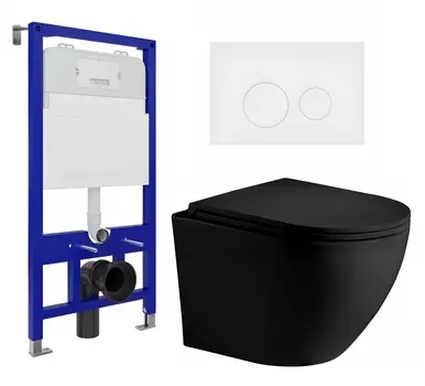Комплект 3 в 1 инсталляция Enio Tecnico 52 EN8050052 + Унитаз подвесной Weltwasser WW Merzbach 043 MT-BL + кнопка белая матовая