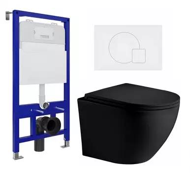 Комплект 3 в 1 инсталляция Enio Tecnico 52 EN8050052 + Унитаз подвесной Weltwasser WW Merzbach 043 MT-BL + кнопка белая матовая