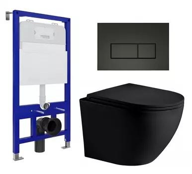 Комплект 3 в 1 инсталляция Enio Tecnico 52 EN8050052 + Унитаз подвесной Weltwasser WW Merzbach 043 MT-BL + кнопка черная матовая